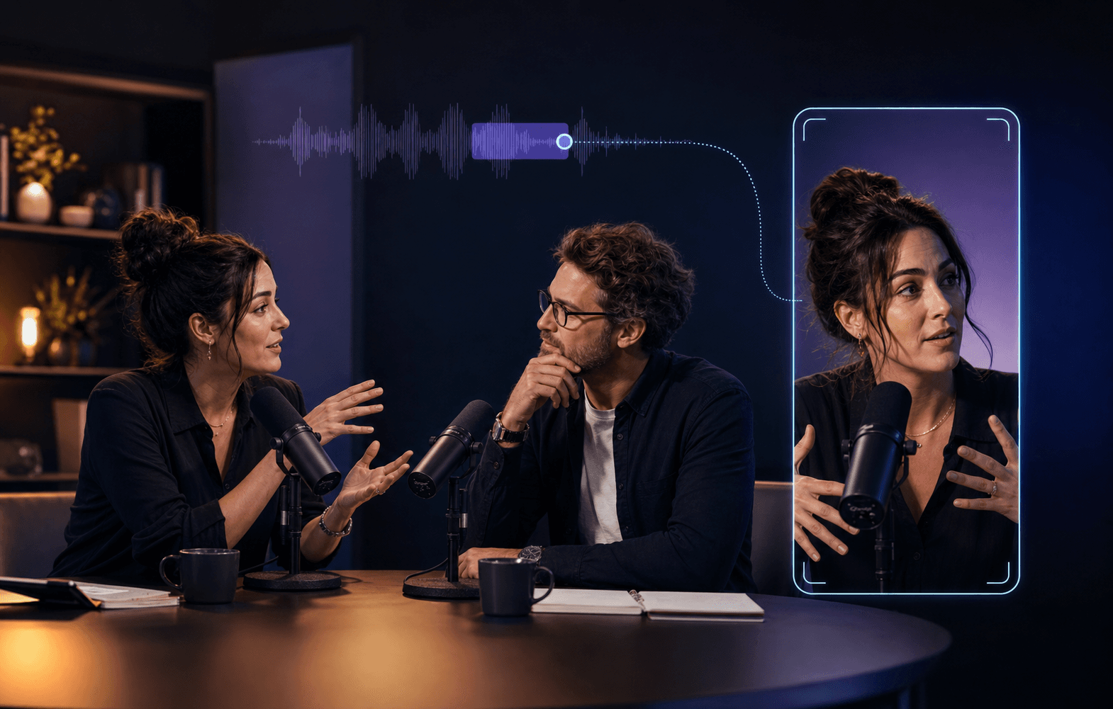 AI podcast clipping workflow turning a conversation into a vertical social video